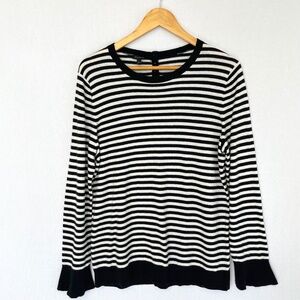 TALBOTS Size Large Lambswool Blend Black & White Stripe Sweater